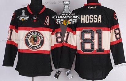 Kinder Chicago Blackhawks #81 Marian Hossa Ausweichtrikot Trikots W/2015 Stanley Cup Champion Patch – Schwarz