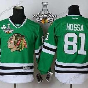 Kinder Chicago Blackhawks #81 Marian Hossa Trikots W/2015 Stanley Cup Champion Patch – Grün