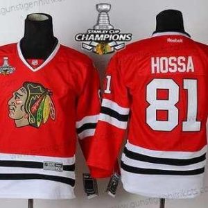 Kinder Chicago Blackhawks #81 Marian Hossa Trikots W/2015 Stanley Cup Champion Patch – Rot