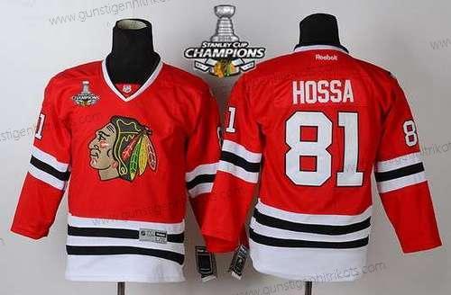 Kinder Chicago Blackhawks #81 Marian Hossa Trikots W/2015 Stanley Cup Champion Patch – Rot