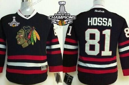 Kinder Chicago Blackhawks #81 Marian Hossa Trikots W/2015 Stanley Cup Champion Patch – Schwarz