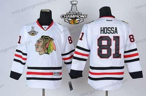 Kinder Chicago Blackhawks #81 Marian Hossa Trikots W/2015 Stanley Cup Champion Patch – Weiß