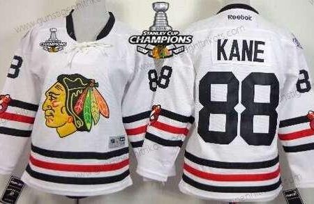 Kinder Chicago Blackhawks #88 Patrick Kane 2015 Winter Klassisch Trikots W/2015 Stanley Cup Champion Patch – Weiß