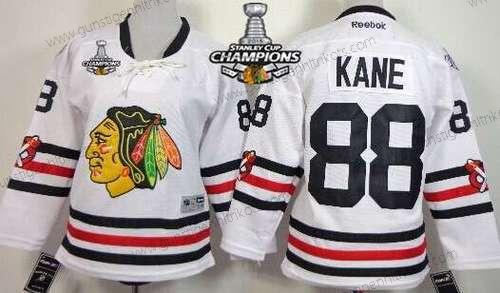 Kinder Chicago Blackhawks #88 Patrick Kane 2015 Winter Klassisch Trikots W/2015 Stanley Cup Champion Patch – Weiß