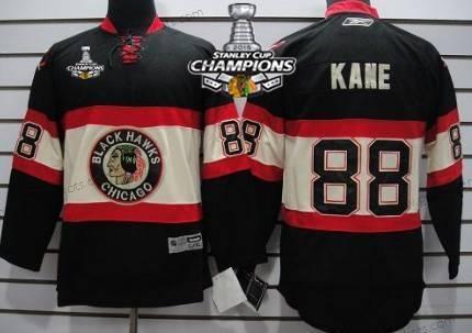 Kinder Chicago Blackhawks #88 Patrick Kane Ausweichtrikot Trikots W/2015 Stanley Cup Champion Patch – Schwarz