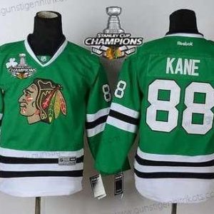 Kinder Chicago Blackhawks #88 Patrick Kane Trikots W/2015 Stanley Cup Champion Patch – Grün