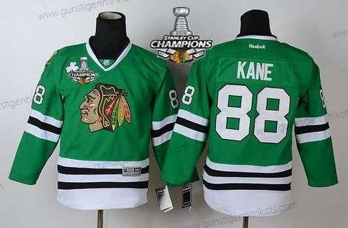 Kinder Chicago Blackhawks #88 Patrick Kane Trikots W/2015 Stanley Cup Champion Patch – Grün