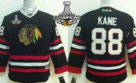 Kinder Chicago Blackhawks #88 Patrick Kane Trikots W/2015 Stanley Cup Champion Patch – Schwarz