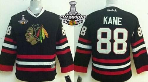 Kinder Chicago Blackhawks #88 Patrick Kane Trikots W/2015 Stanley Cup Champion Patch – Schwarz