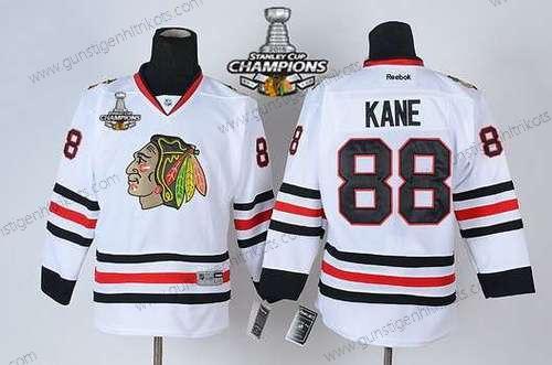 Kinder Chicago Blackhawks #88 Patrick Kane Trikots W/2015 Stanley Cup Champion Patch – Weiß