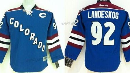 Kinder Colorado Avalanche #92 Gabriel Landeskog Ausweichtrikot Trikots – Blau