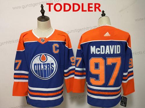 Kinder Edmonton Oilers #97 Connor Mcdavid Royal Strickerei NHL Trikots – Blau