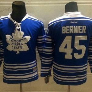 Kinder Toronto Maple Leafs #45 Jonathan Bernier 2014 Winter Klassisch Trikots – Blau