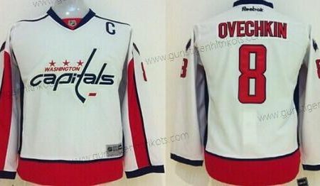 Kinder Washington Capitals #8 Alex Ovechkin Winter Trikots – Weiß