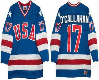 Nike Herren 1980 Olympics USA #17 Jack O’Callahan Royal Strickerei Vintage Ice Hockey Trikots – Blau