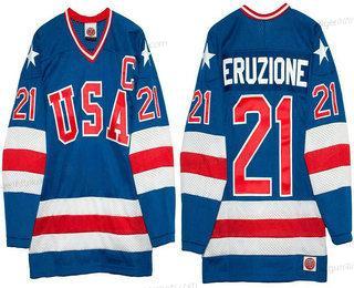 Nike Herren 1980 Olympics USA #21 Mike Eruzione Royal Strickerei Vintage Ice Hockey Trikots – Blau