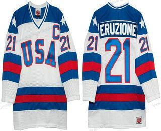 Nike Herren 1980 Olympics USA #21 Mike Eruzione Strickerei Vintage Ice Hockey Trikots – Weiß