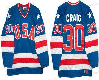 Nike Herren 1980 Olympics USA #30 Jim Craig Royal Strickerei Vintage Ice Hockey Trikots – Blau