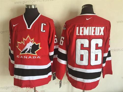 Nike Herren 2002 Team Kanada #66 Mario Lemieux Olympic Retro Strickerei Hockey Trikots – Rot