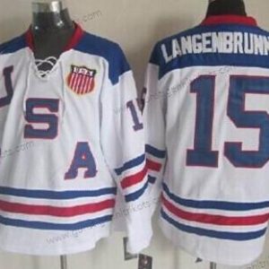 Nike Herren 2010 Olympics USA #15 Jamie Langenbrunner Trikots – Weiß