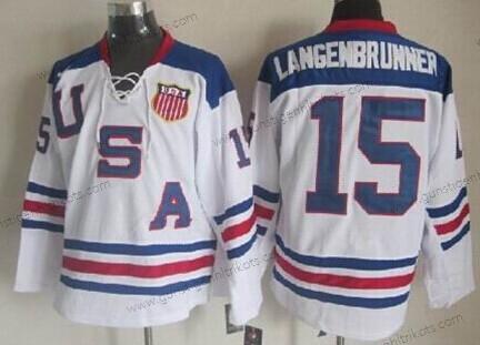 Nike Herren 2010 Olympics USA #15 Jamie Langenbrunner Trikots – Weiß