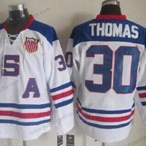 Nike Herren 2010 Olympics USA #30 Tim Thomas Trikots – Weiß