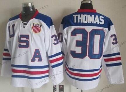 Nike Herren 2010 Olympics USA #30 Tim Thomas Trikots – Weiß