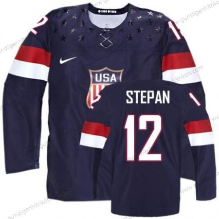 Nike Herren 2014 Olympics USA #12 Derek Stepan Trikots – Marineblau Blau