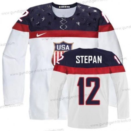 Nike Herren 2014 Olympics USA #12 Derek Stepan Trikots – Weiß