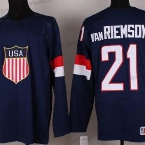 Nike Herren 2014 Olympics USA #21 James Van Riemsdyk Trikots – Marineblau Blau