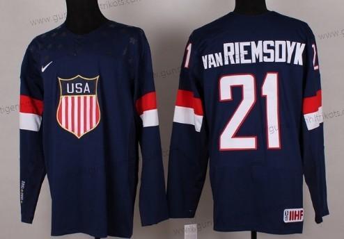 Nike Herren 2014 Olympics USA #21 James Van Riemsdyk Trikots – Marineblau Blau