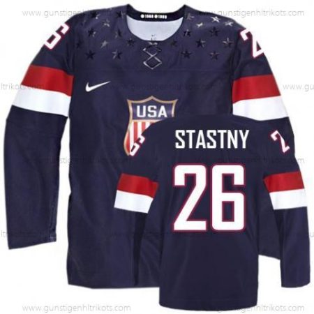 Nike Herren 2014 Olympics USA #26 Paul Stastny Trikots – Marineblau Blau