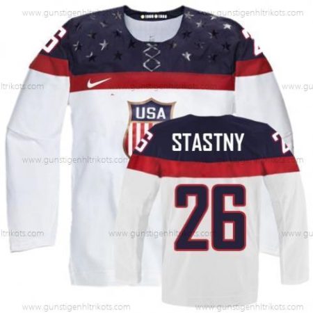 Nike Herren 2014 Olympics USA #26 Paul Stastny Trikots – Weiß