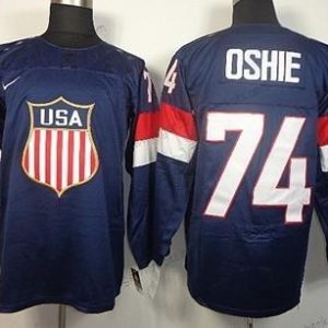 Nike Herren 2014 Olympics USA #74 T. J. Oshie Trikots – Marineblau Blau