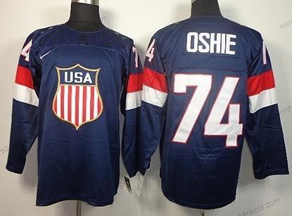 Nike Herren 2014 Olympics USA #74 T. J. Oshie Trikots – Marineblau Blau