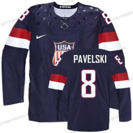 Nike Herren 2014 Olympics USA #8 Joe Pavelski Trikots – Marineblau Blau