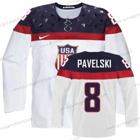 Nike Herren 2014 Olympics USA #8 Joe Pavelski Trikots – Weiß