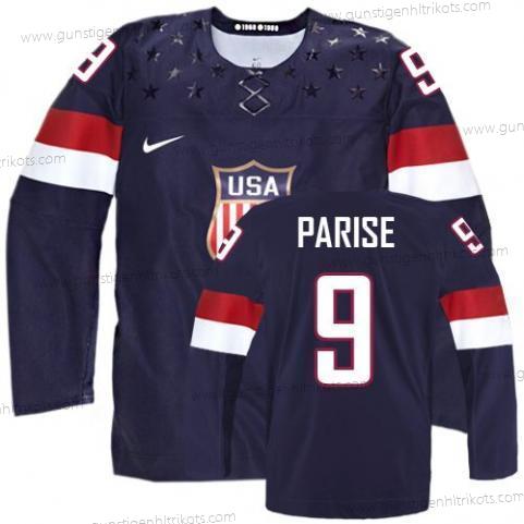 Nike Herren 2014 Olympics USA #9 Zach Parise Trikots – Marineblau Blau