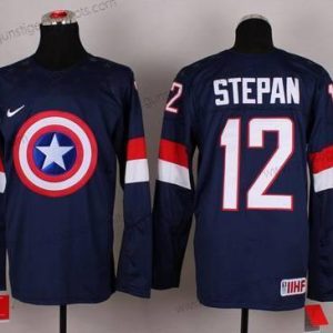 Nike Herren 2015 Team USA #12 Derek Stepan Captain Amerika Trikots – Marineblau Blau