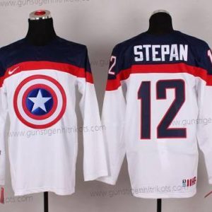 Nike Herren 2015 Team USA #12 Derek Stepan Captain Amerika Trikots – Weiß