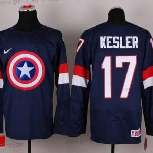 Nike Herren 2015 Team USA #17 Ryan Kesler Captain Amerika Trikots – Marineblau Blau