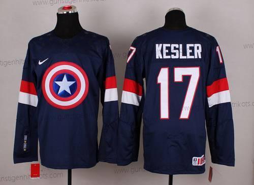 Nike Herren 2015 Team USA #17 Ryan Kesler Captain Amerika Trikots – Marineblau Blau