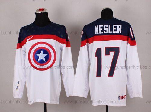 Nike Herren 2015 Team USA #17 Ryan Kesler Captain Amerika Trikots – Weiß