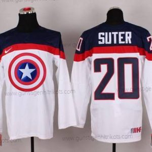 Nike Herren 2015 Team USA #20 Ryan Suter Captain Amerika Trikots – Weiß