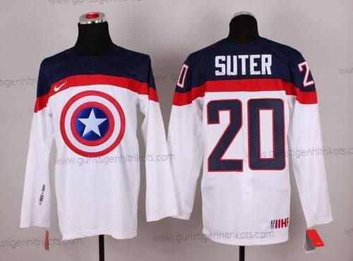 Nike Herren 2015 Team USA #20 Ryan Suter Captain Amerika Trikots – Weiß