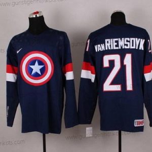 Nike Herren 2015 Team USA #21 James Van Riemsdyk Captain Amerika Trikots – Marineblau Blau