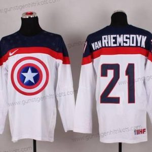 Nike Herren 2015 Team USA #21 James Van Riemsdyk Captain Amerika Trikots – Weiß