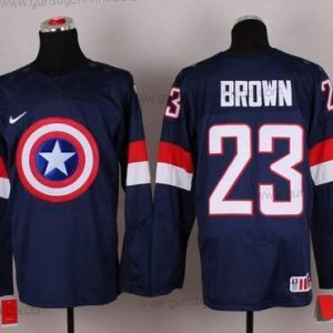 Nike Herren 2015 Team USA #23 Dustin Brown Captain Amerika Trikots – Marineblau Blau