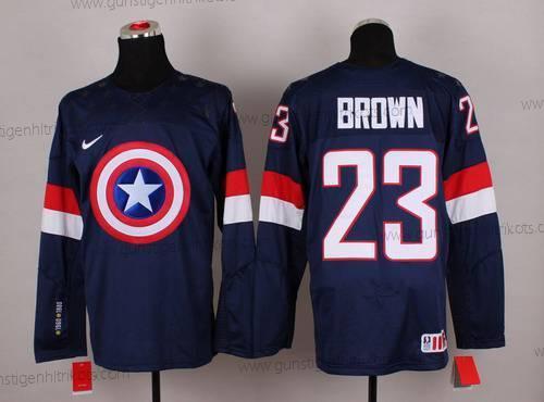 Nike Herren 2015 Team USA #23 Dustin Brown Captain Amerika Trikots – Marineblau Blau