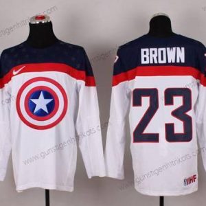 Nike Herren 2015 Team USA #23 Dustin Brown Captain Amerika Trikots – Weiß